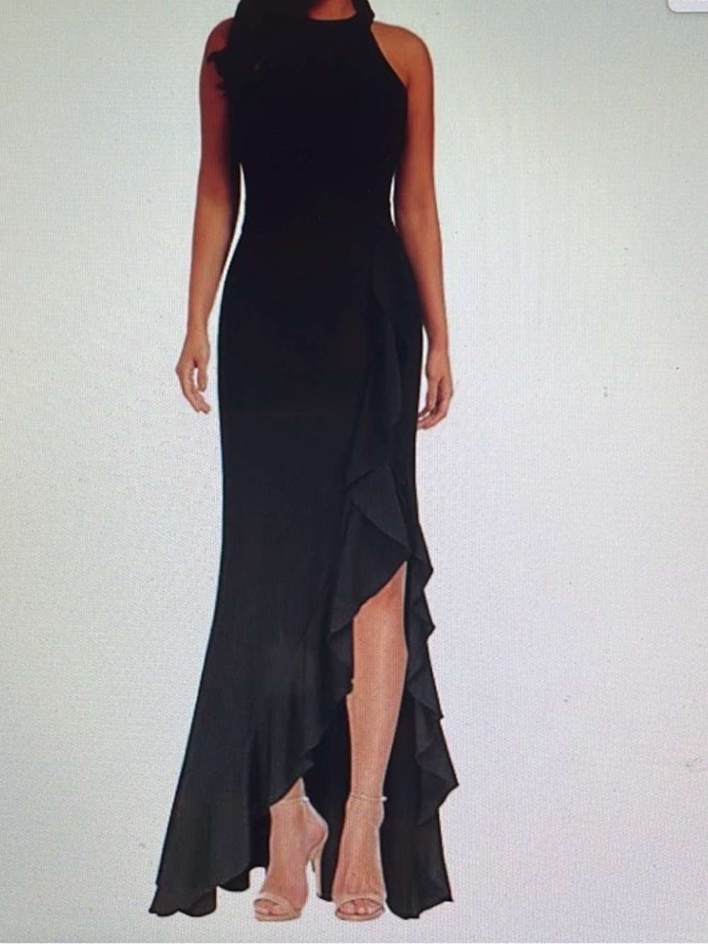 Black Halter High-Low Ruffle Evening Dress